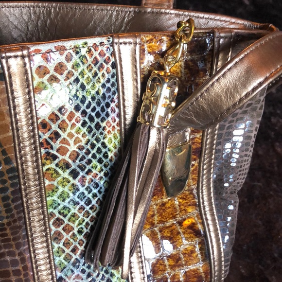 Leather hand bag with gold and snakeskin - Picture 4 of 6